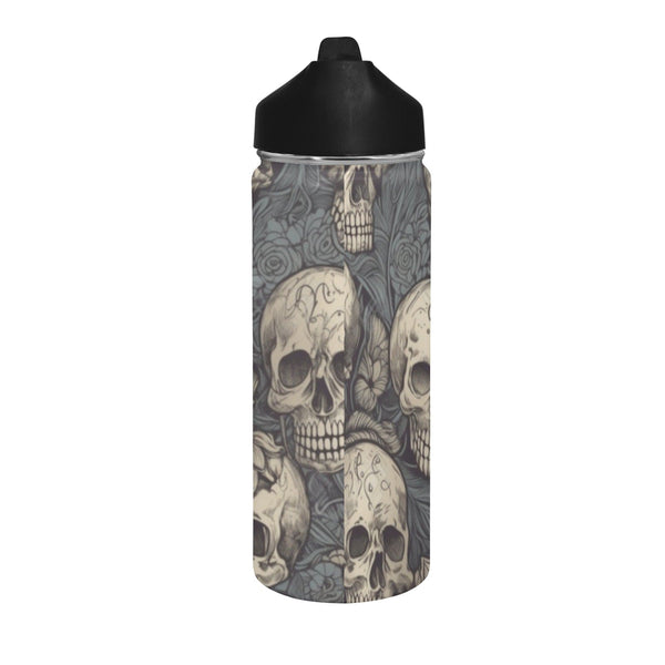 Gothic Skulls Pattern Insulated Water Bottle With Straw & Lid 18 oz