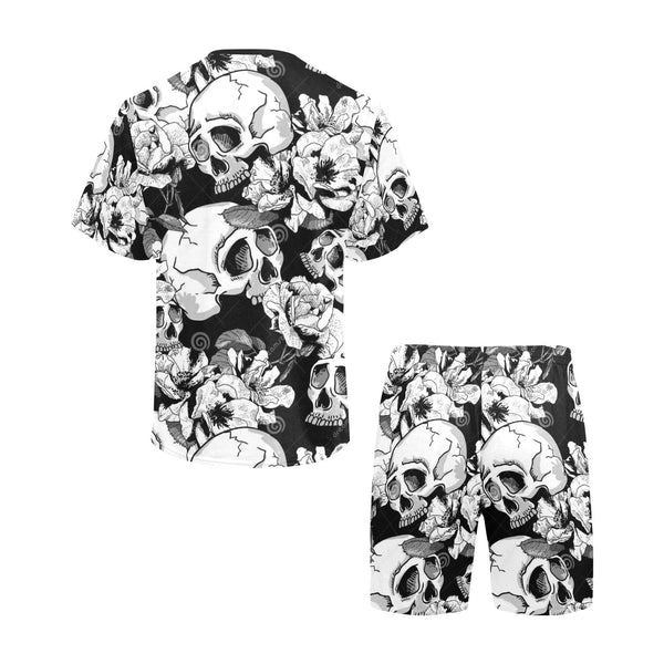 Men's Skull Floral Top & Short Pajama Set