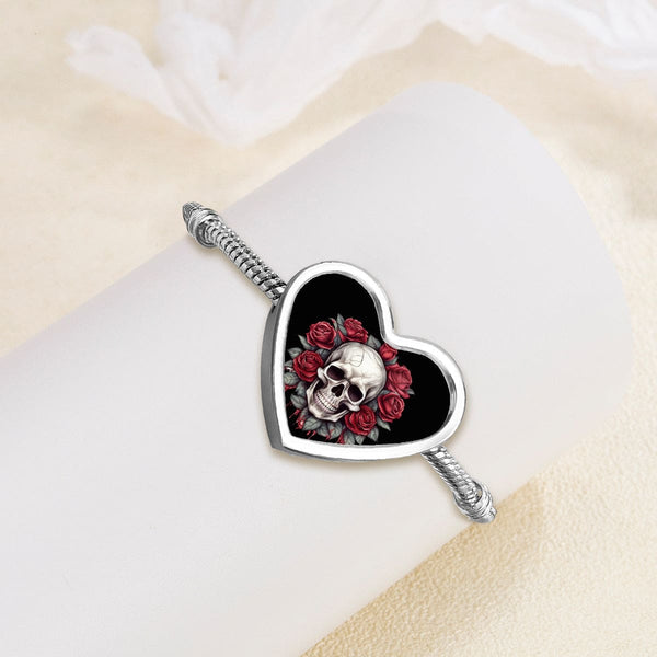 Gothic Rose Heart Shaped Photo Snake Bone Bracelet