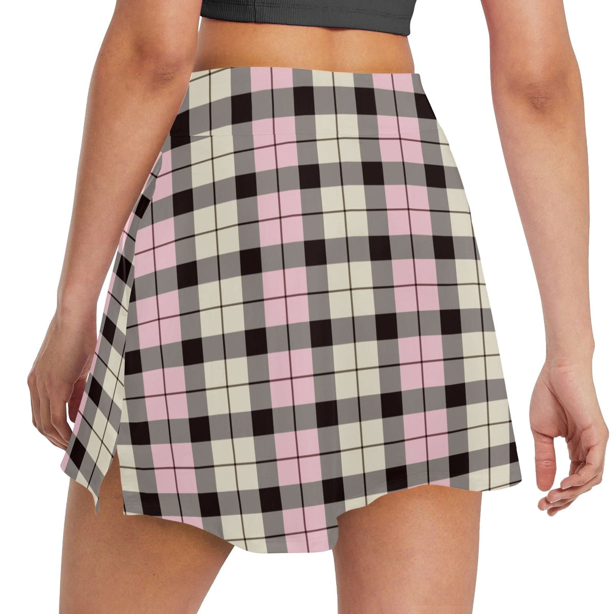 Women's Gothic Side Slit Red Plaid Skirt with Strap