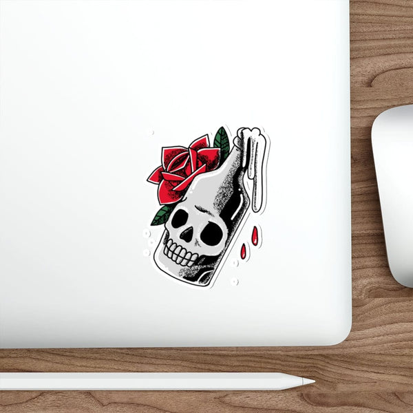 Skull Bottle Red Roses - Original Skull Die-Cut Stickers