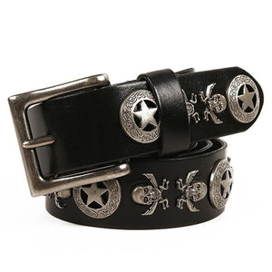 Skull Cowhide Leather Pin Buckle Belts For Men - Skull Clothing and Accessories Skull only Merchandise