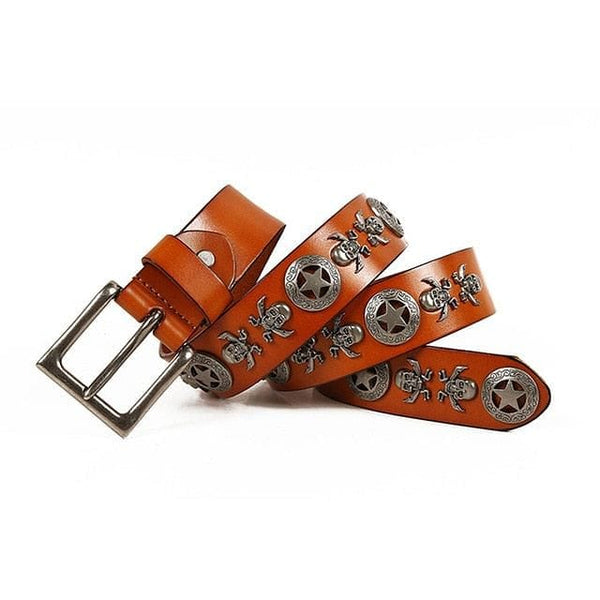 Skull Cowhide Leather Pin Buckle Belts For Men - Skull Clothing and Accessories Skull only Merchandise