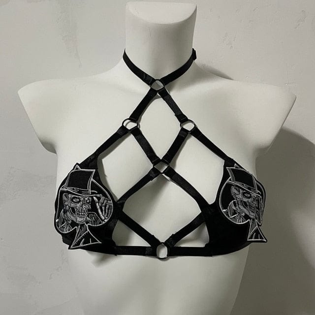 Skull Ghost Embroidery Patch Adjustable Cage Bra – Everything