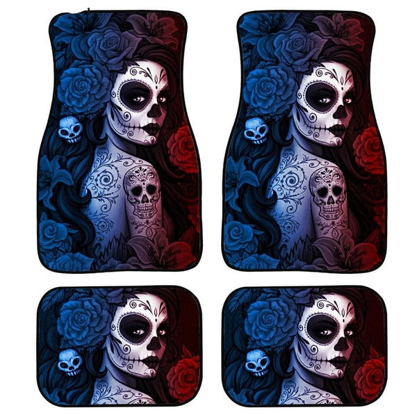 Floral Skull Day of the Dead Print Floor Mats For Cars
