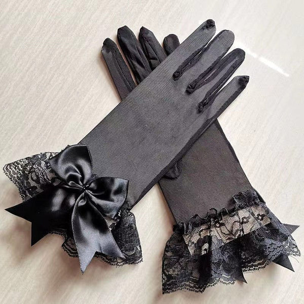 Women's Lace Short Elegant Stretch Mesh Full Finger Gloves