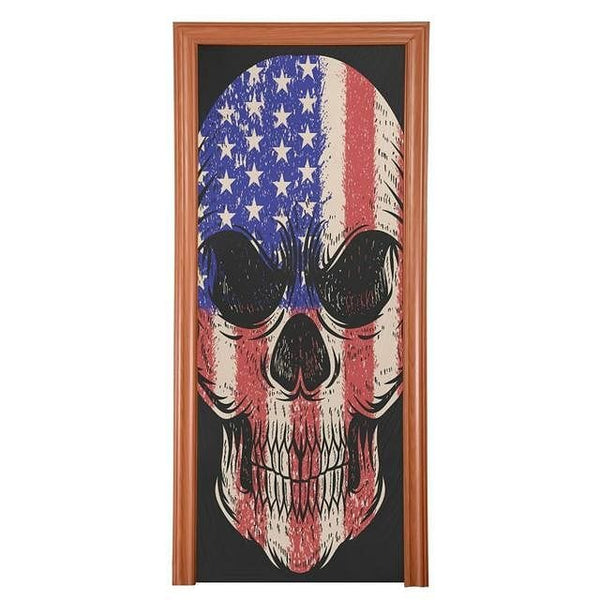 Skull With USA American Flag Reusable Door Cover 4 Patterns