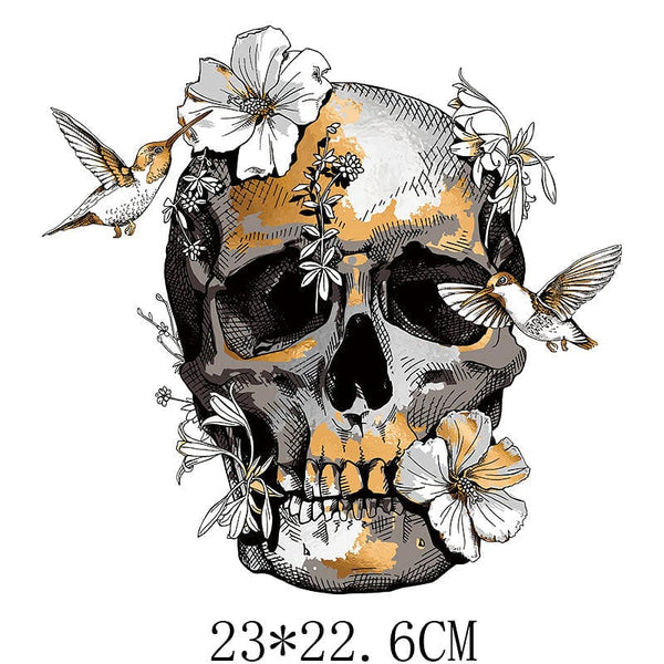 Skull Flower Birds Iron On Patches For Clothes