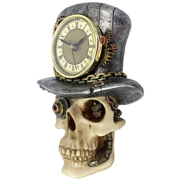 Steampunk Mad Hatter Skull Wall Clock