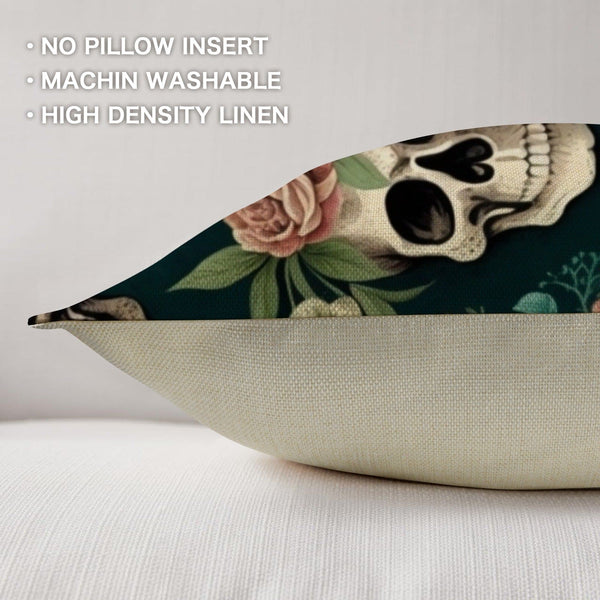 Skull Floral Linen Pillow Case 18"x18" 3-Pack