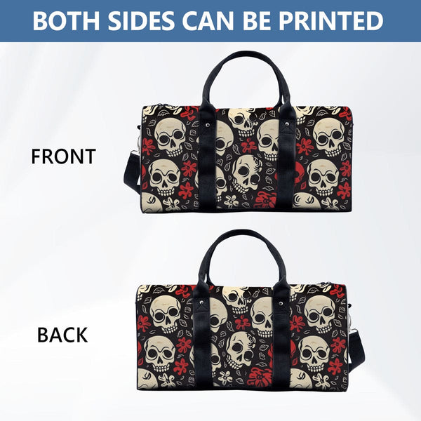 Red White Skulls Travel Bag With Adjustable Shoulder Straps