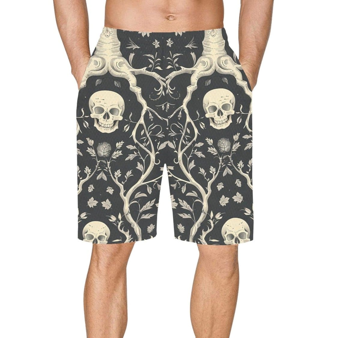 Men's Skulls With Tree Trunks And Leaves Basketball Shorts