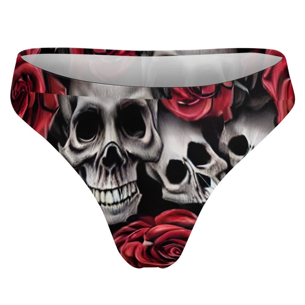 Skull & Roses Red Foil Boyshort Panties For Women – Soft 100% Cotton, Biker Style