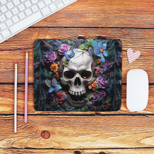 Skull Floral Butterflies Rectangle Mouse Pad