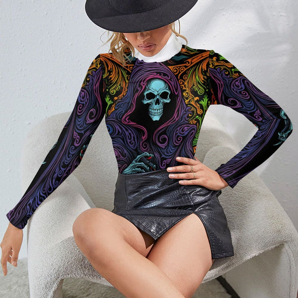 Women's Hooded Skull Long Sleeve Lapel Sweater