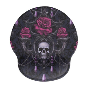 Skull With Pink Roses Mousepad With Wrist Rest