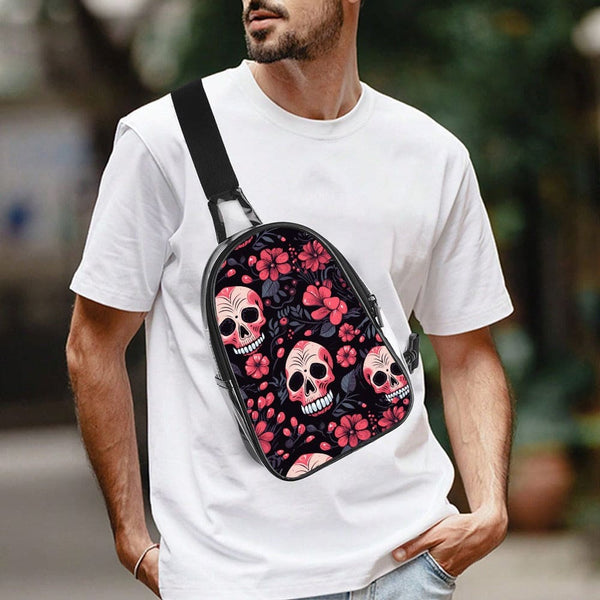 Pink Flowers Skulls Transparent Chest Bag