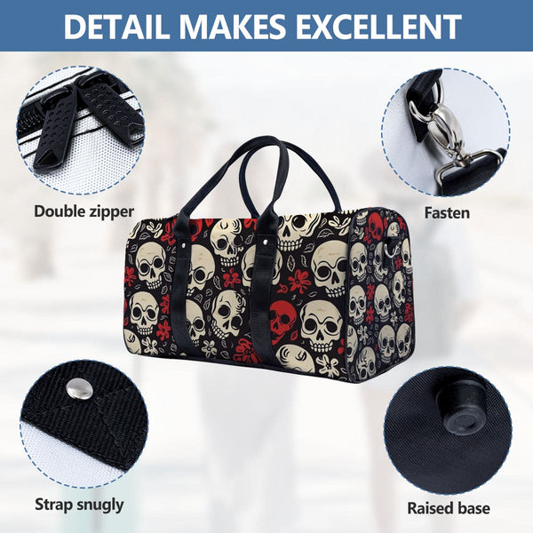 Red White Skulls Travel Bag With Adjustable Shoulder Straps