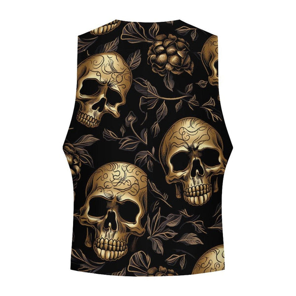 Men's Gold Skull Leaves Sleeveless Suit Vest