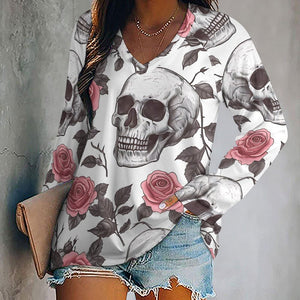 Stylish and comfortable Women's Skull Pink Roses Long Sleeve Tee