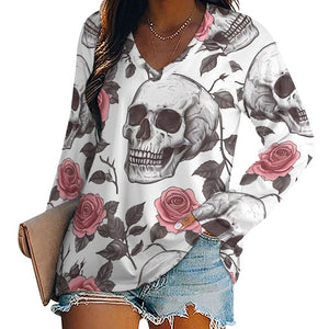 Stylish and comfortable Women's Skull Pink Roses Long Sleeve Tee