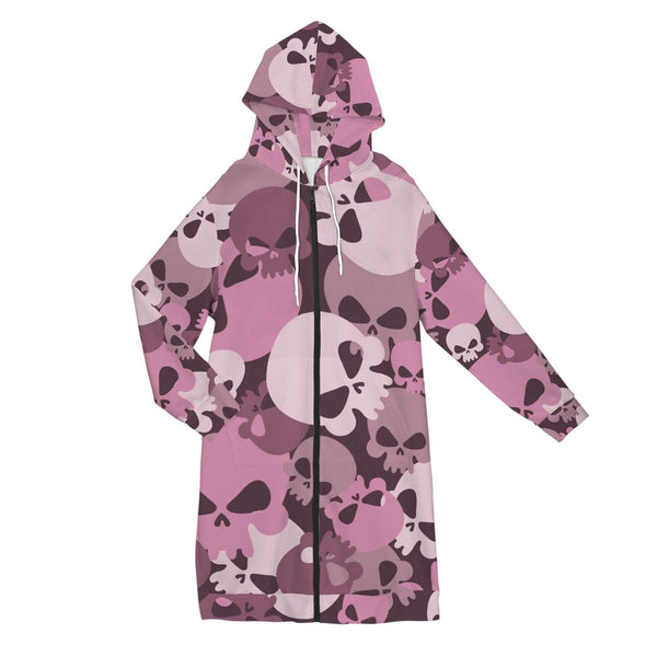 Women's Pink Camo Skull Long Hooded Coat