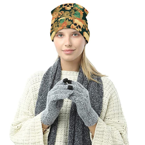 Women's Skull Floral Printed Knitted Hat