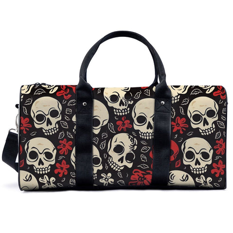 Red White Skulls Travel Bag With Adjustable Shoulder Straps