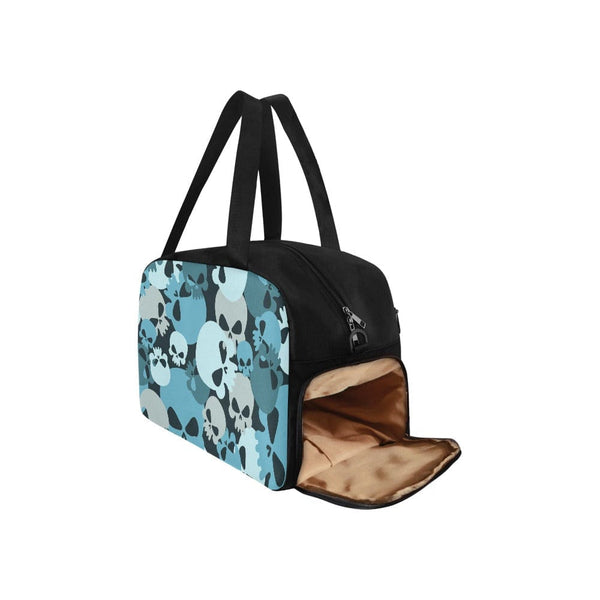 Blue Camo Skull Tote And Cross-body Sports Bag With Shoe Compartment