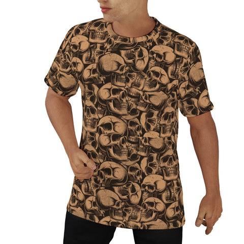 Men's Brown Skulls O-Neck Short Sleeve T-Shirt