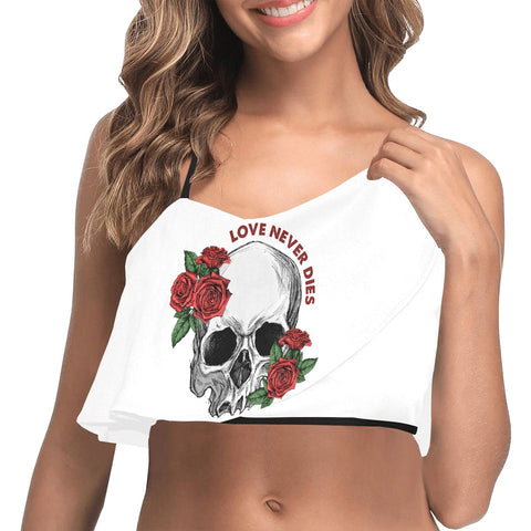 Women's Skull Floral Love Never Dies Ruffle Bikini Top