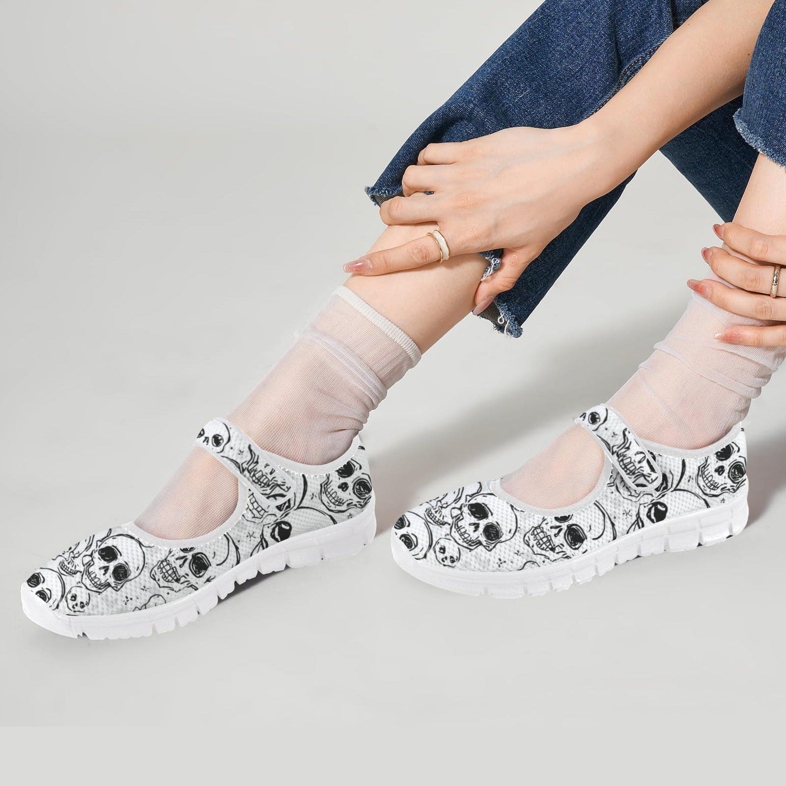 Doodle Style Skull Pattern Casual Mary Jane Shoes
