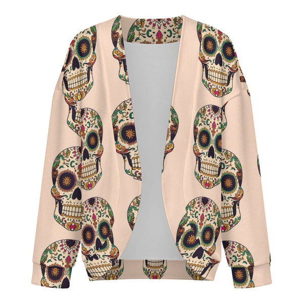 Women's Large Colorful Skulls Drop Shoulder Cardigan