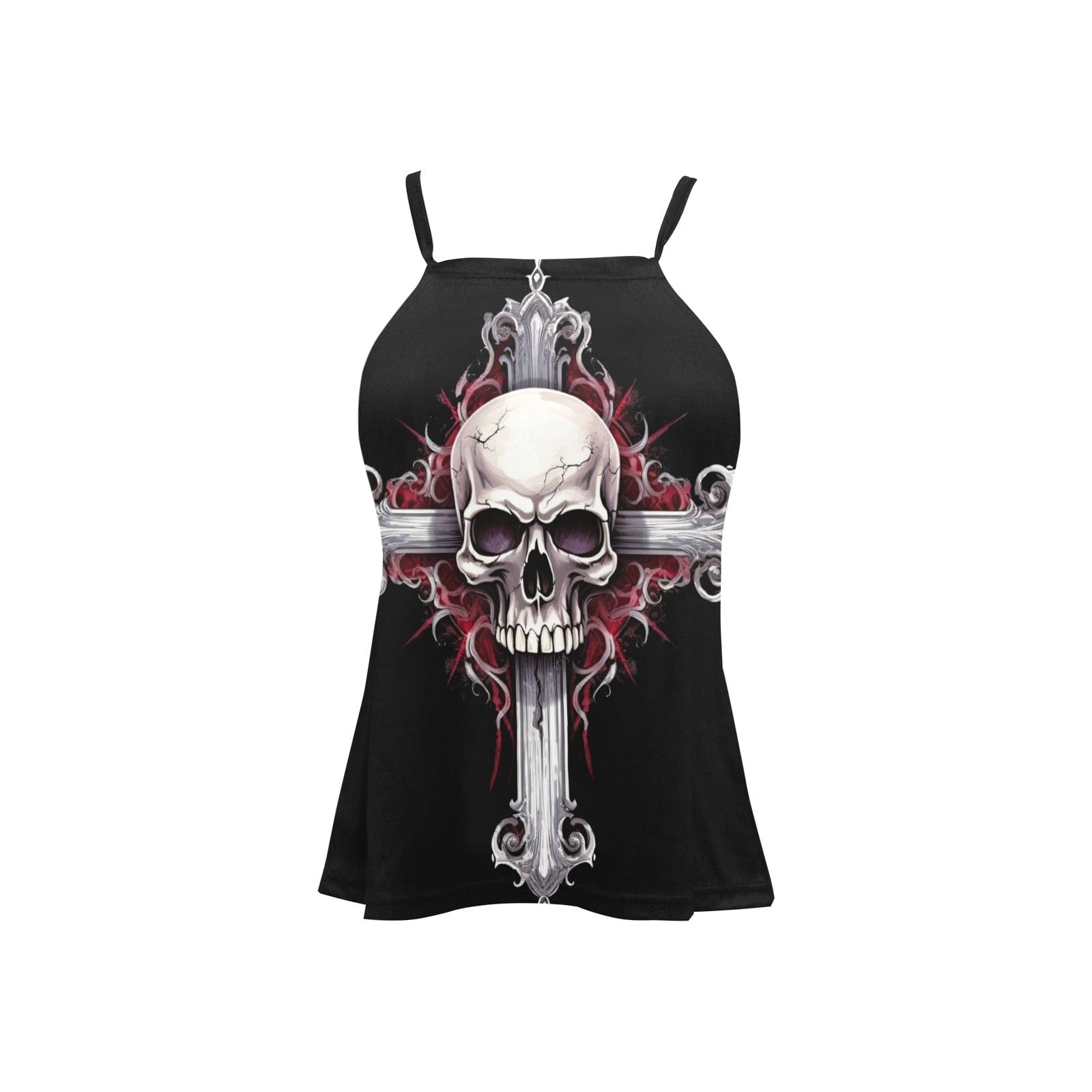 Women's Skull Cross Gothic Loose Spaghetti Strap Tank Top