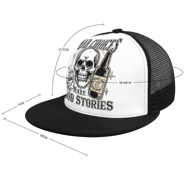 Skull Bad Choices...Baseball Cap Flat Brim Mesh Back