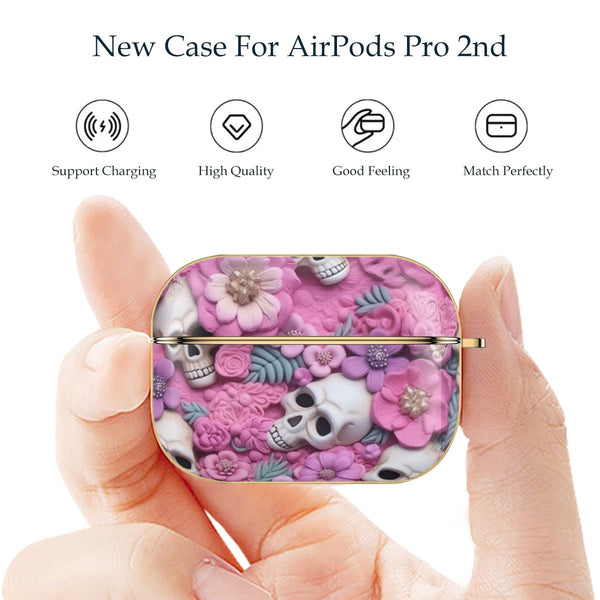 Skull 3D Pink Flowers AirPods Pro 2 Case