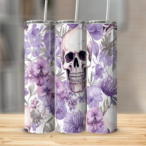 Skull Pn Purple Floral Stainless Steel 20oz Tumbler skull