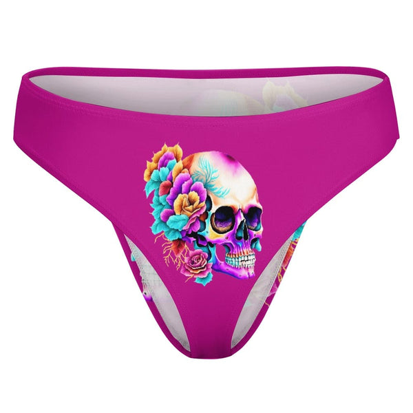Women's Skull Colorful Flowers Thong Underwear