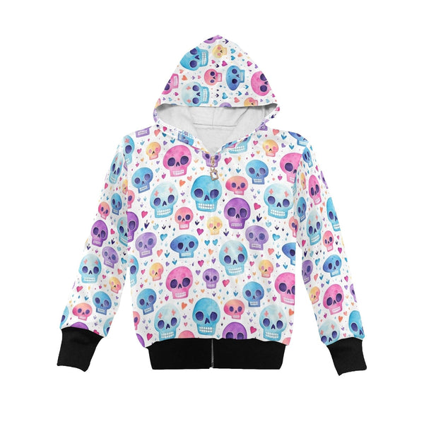 Little Girls Pastel Skulls Zip Up Hoodie