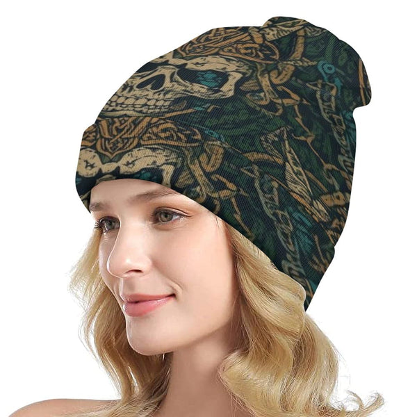 Skull Celtic Pattern Knitted Beanie For Men & Women