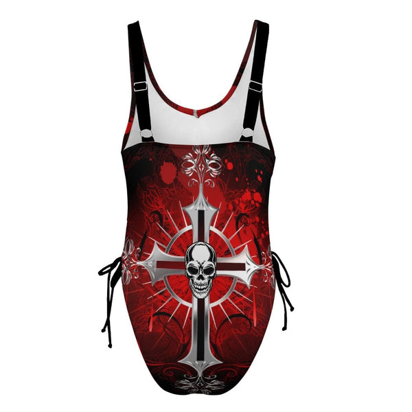 Show Off Your Unique Style In This Ladies Skull Gothic Cross One Piece Swimsuit