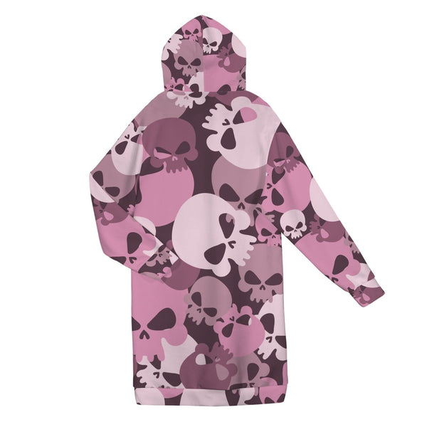 Women's Pink Camo Skull Long Hooded Coat