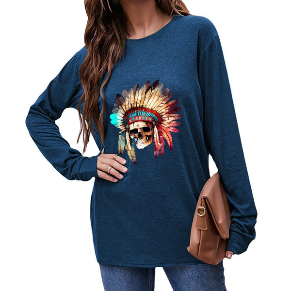 Step Out In Style With Our Women's Indian Skull Long Sleeve Top!