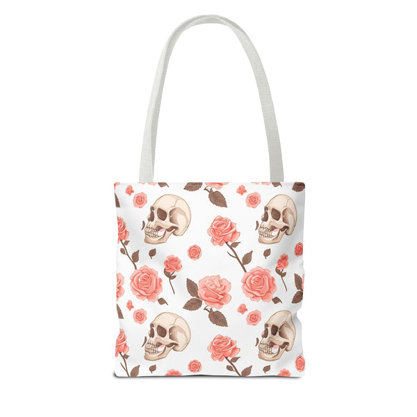 Experience The Power of Our Skull and Pink Roses Tote Bag! Available In 3 Sizes And 5 Stunning Colors