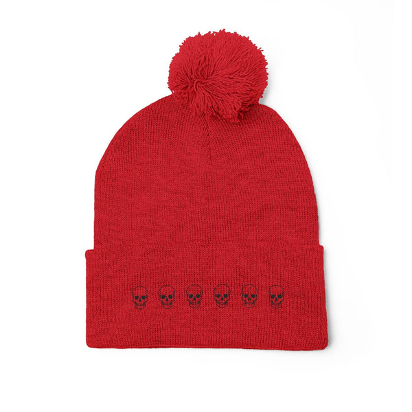 Skull Pom-Pom Knit Cap – Cozy Winter Beanie for Trendy Style