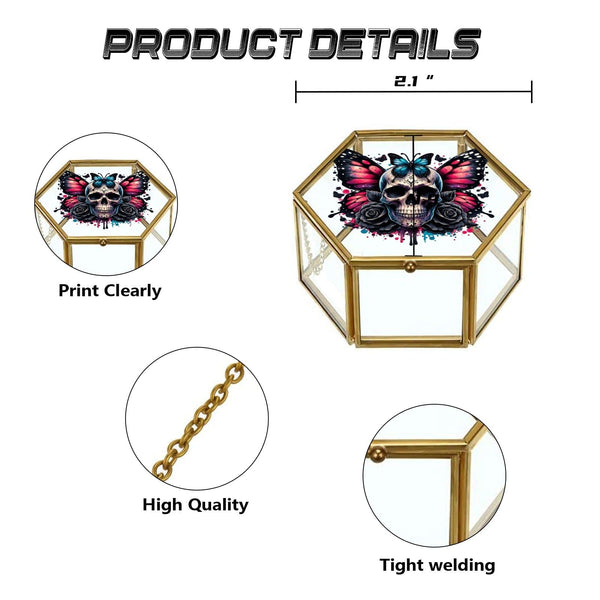 Gothic Butterfly Skulls Hexagon Glass Jewelry Box