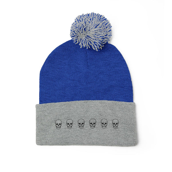 Skull Pom-Pom Knit Cap – Cozy Winter Beanie for Trendy Style