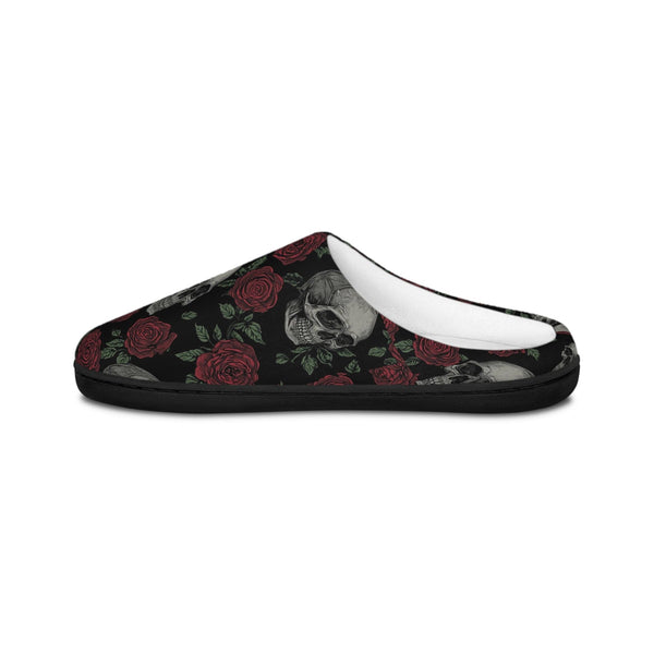 Skull & Rose Women's Indoor Slippers — Gothic Floral Cozy