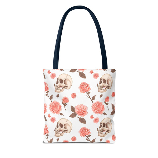 Experience The Power of Our Skull and Pink Roses Tote Bag! Available In 3 Sizes And 5 Stunning Colors