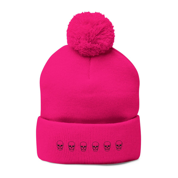 Skull Pom-Pom Knit Cap – Cozy Winter Beanie for Trendy Style